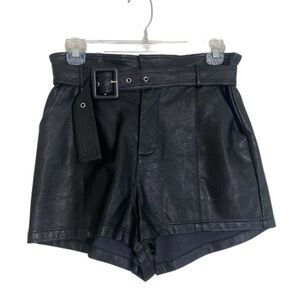 Le Lis High Waist Black Leather Shorts